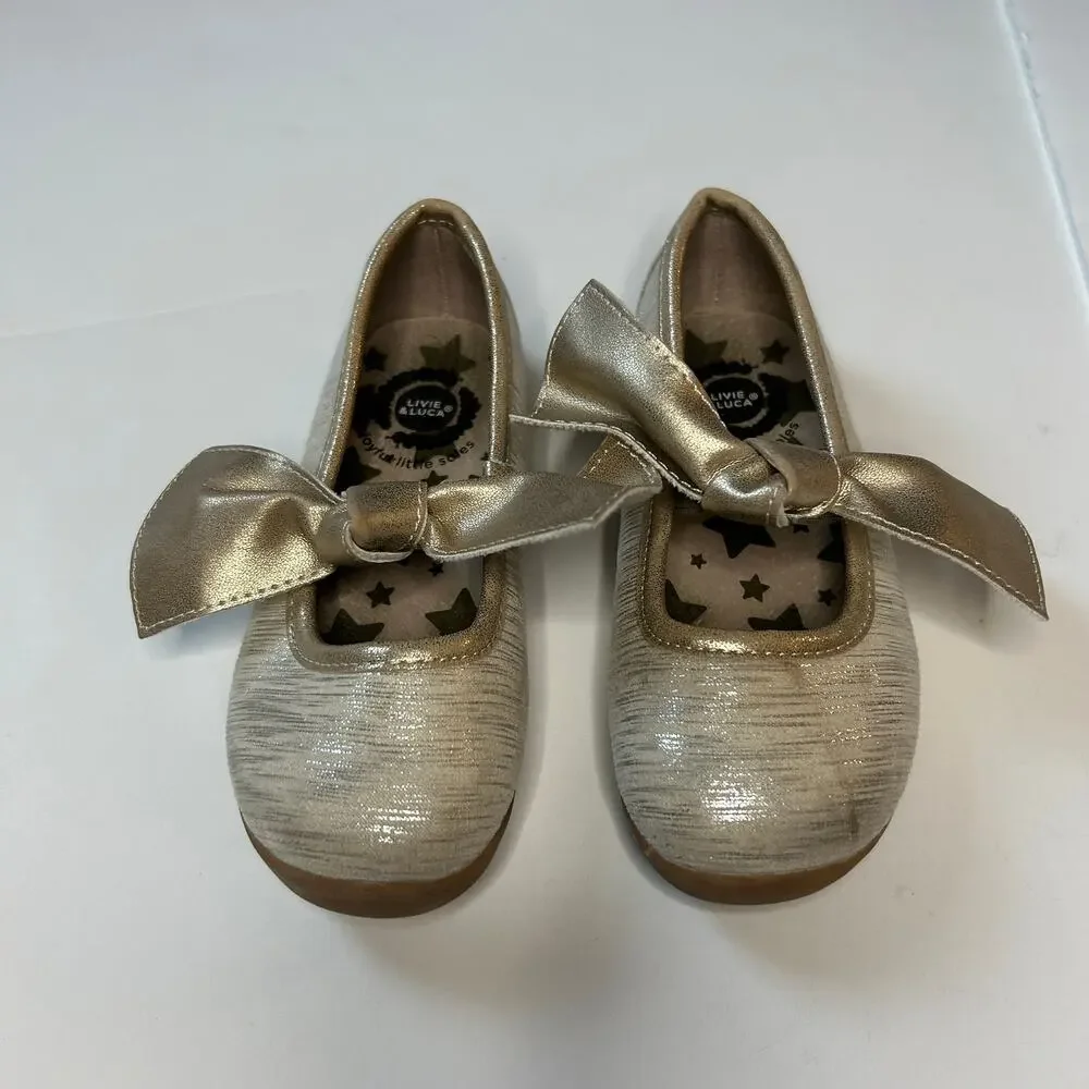Livie & Luca Gold Metallic Bow Mary Jane Kids Shoes